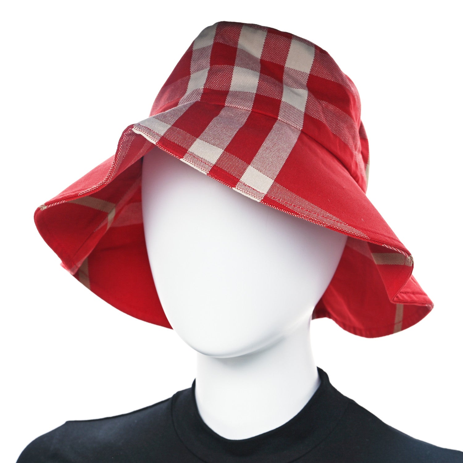 Burberry Technical Cotton Vintage Check Wide Brim Bucket Hat L Red 2 of 10
