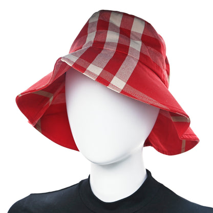 Burberry Technical Cotton Vintage Check Wide Brim Bucket Hat L Red 2 of 10