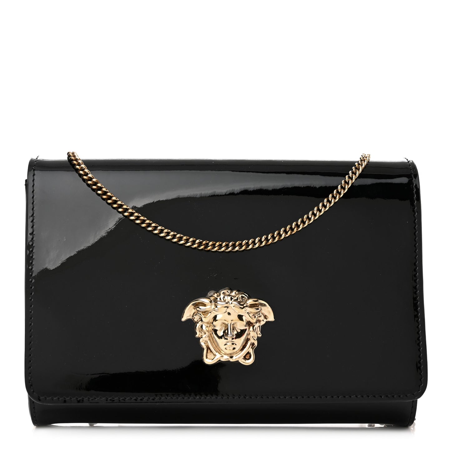 Patent Palazzo Medusa Chain Evening Bag Black