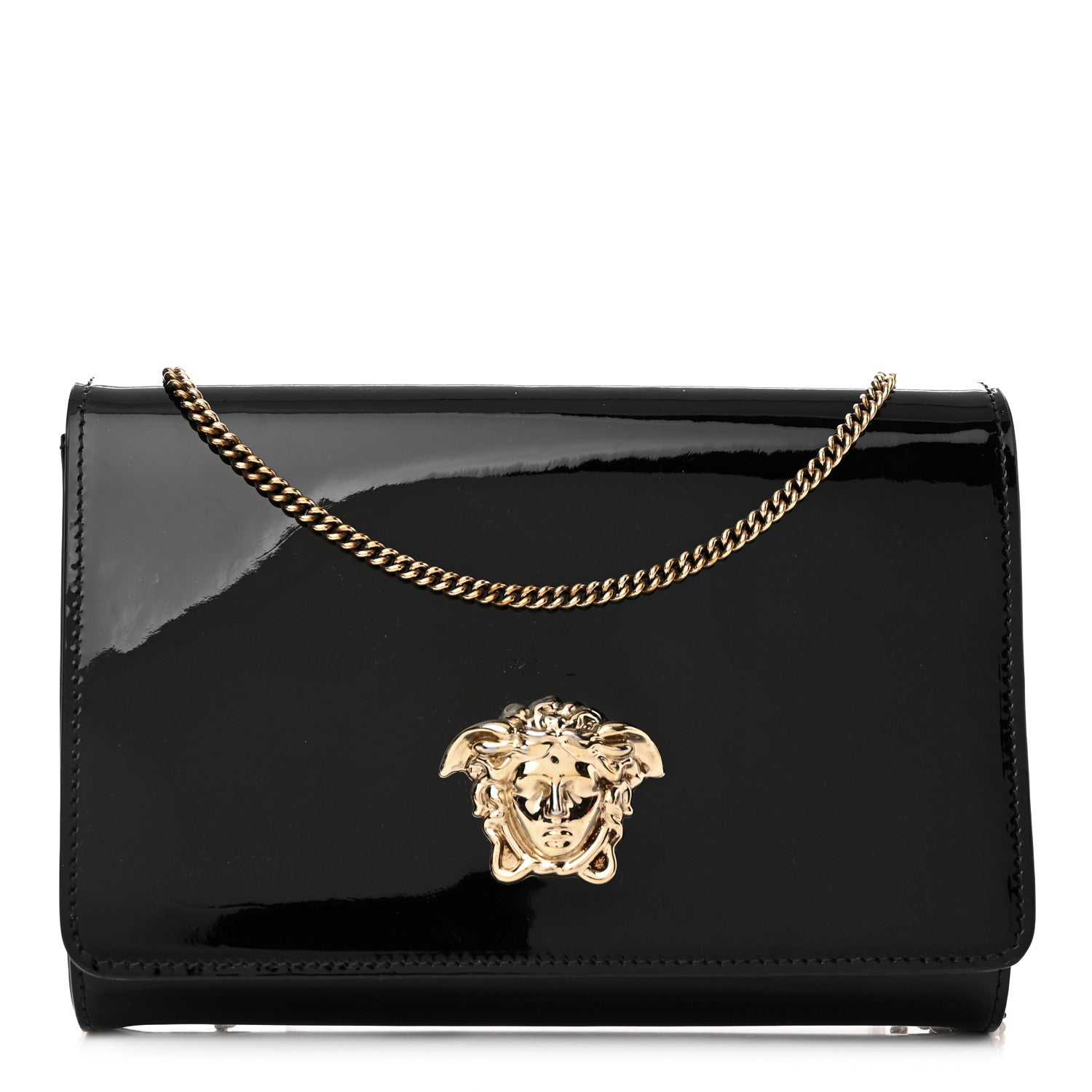 Versace Patent Palazzo Medusa Chain Evening Bag Black 1 of 12