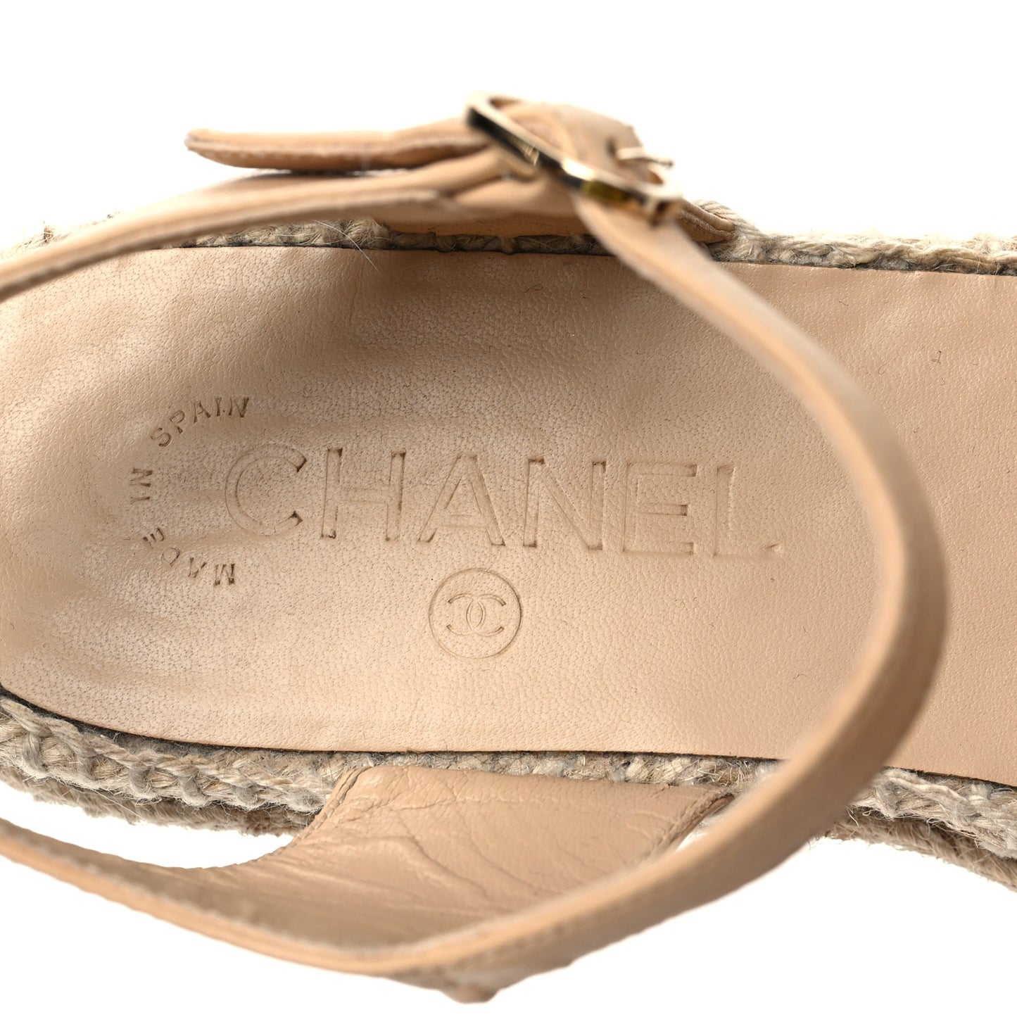 Lambskin Cap Toe CC Espadrille Sandals 38 Beige Black