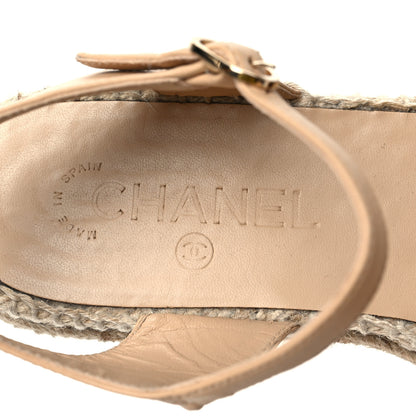 Chanel Lambskin Cap Toe CC Espadrille Sandals 38 Beige Black 7 of 8