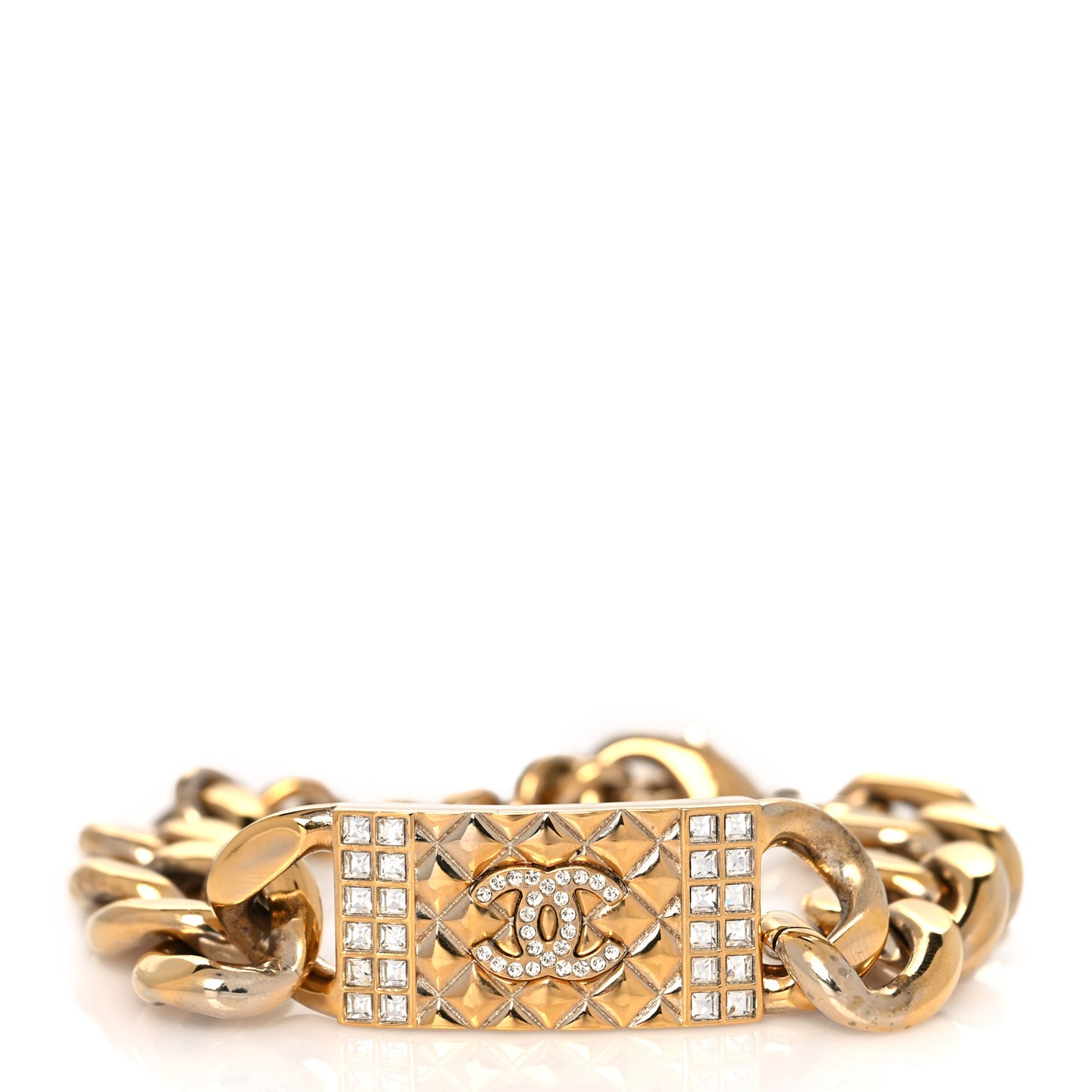 Crystal CC Chain ID Bracelet Gold