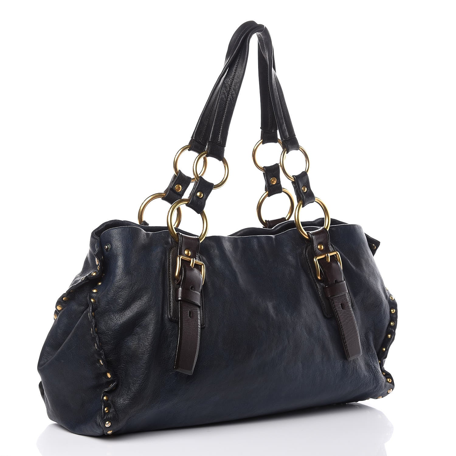 Prada Nappa Studded Aviator Shopping Tote Blue 398468 – FASHIONPHILE