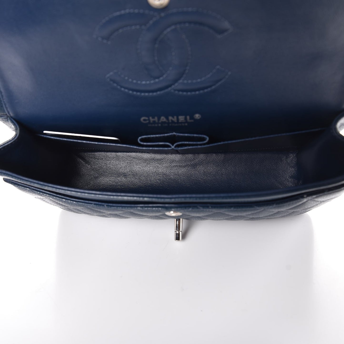 Caviar Quilted Medium Double Flap Navy