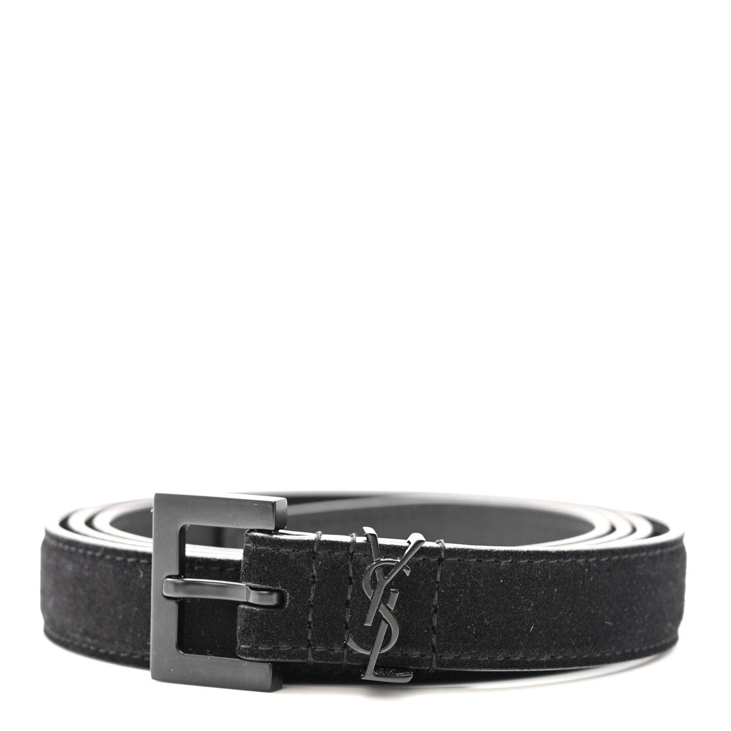 Saint Laurent Suede Calfskin Monogram Square Buckle 100 40 Belt Black 1 of 7