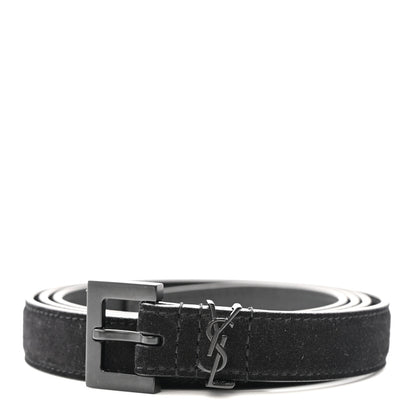 Saint Laurent Suede Calfskin Monogram Square Buckle 100 40 Belt Black 1 of 7