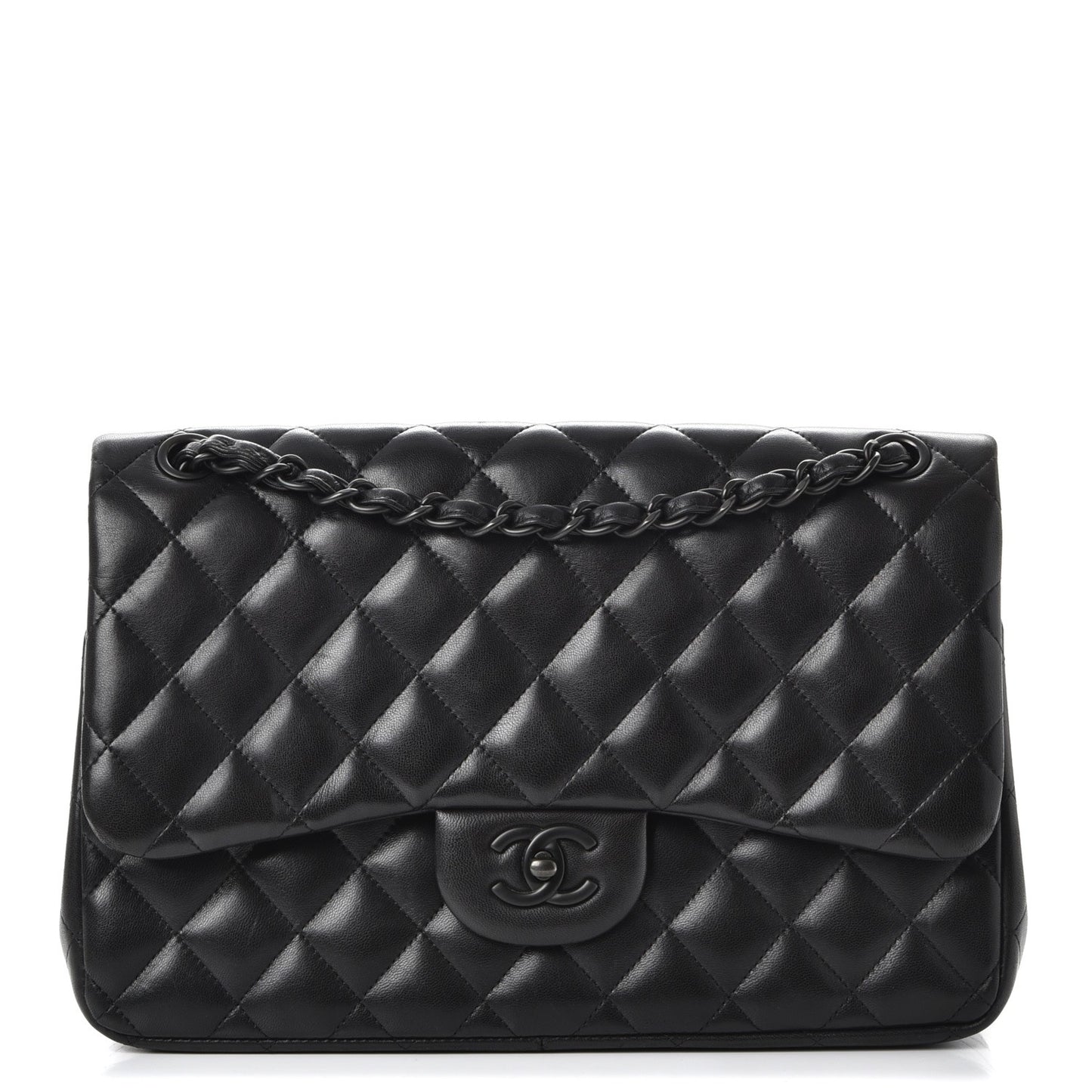 Lambskin Quilted Jumbo Double Flap So Black