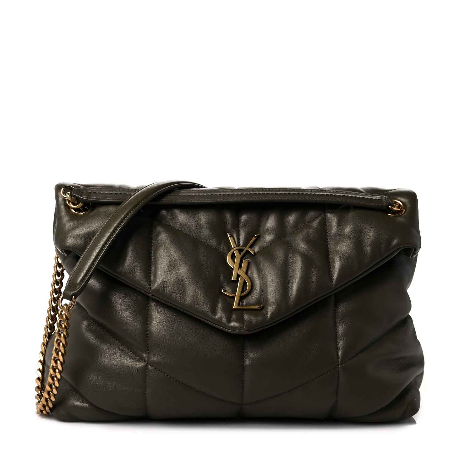 Lambskin Quilted Medium Loulou Puffer Monogram Chain Satchel Seaweed Green