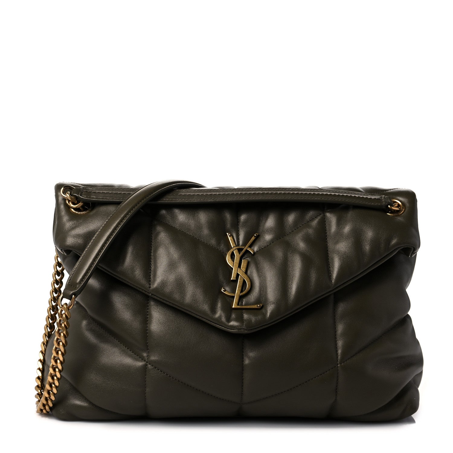 Saint Laurent Lambskin Quilted Medium Loulou Puffer Monogram Chain Satchel Seaweed Green 1 of 8
