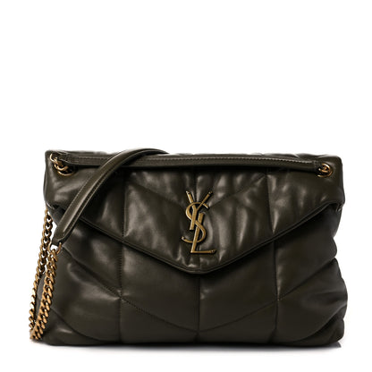 Saint Laurent Lambskin Quilted Medium Loulou Puffer Monogram Chain Satchel Seaweed Green 1 of 8
