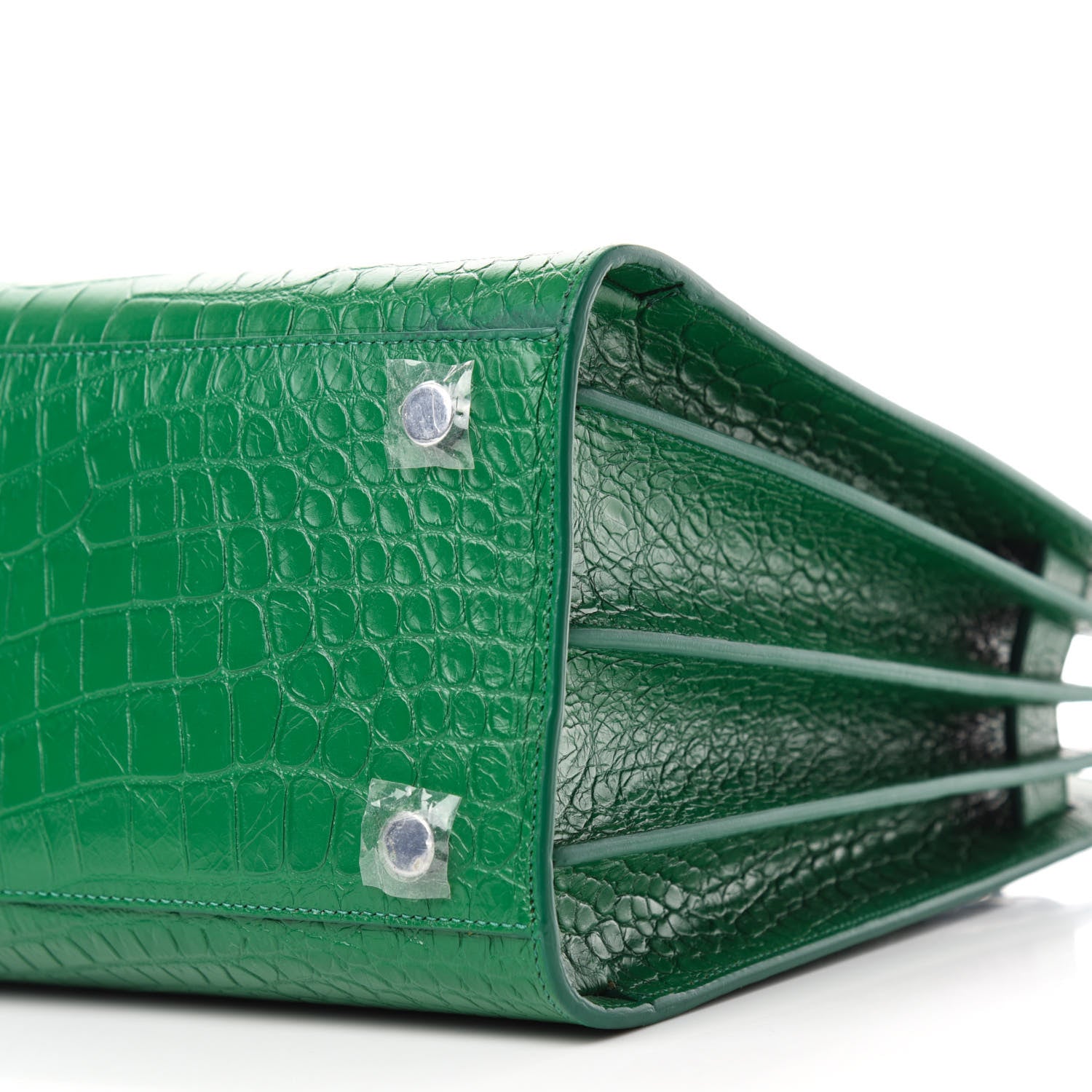 Saint Laurent Calfskin Crocodile Embossed Small Sac de Jour Green 7 of 9