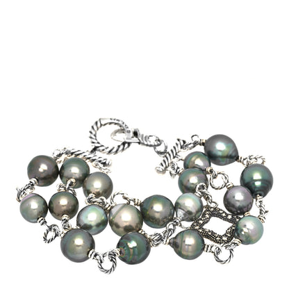 David Yurman Sterling Silver Diamond Tahitian Pearl Quatrefoil Mutli Row Bracelet 1 of 4