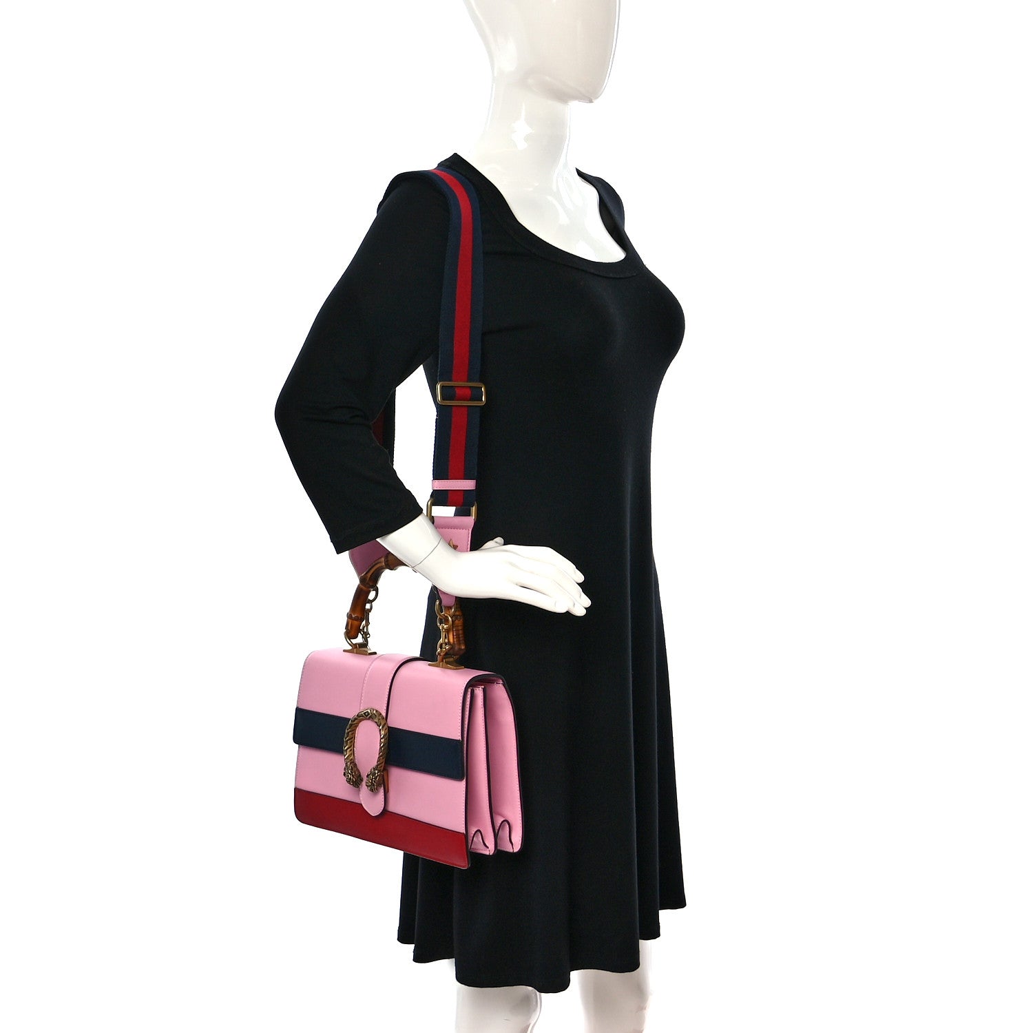Gucci Moon Calfskin Web Medium Dionysus Bamboo Top Handle Bag Sugar Pink Blue Agata Hibiscus Red 3 of 12