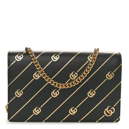 Gucci Calfskin Diagonal GG Mini Chain Wallet Black Gold 1 of 10