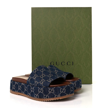 Gucci New Denim GG Monogram Angelina Platform 55mm Slide Sandals 38.5 Blue Tea 9 of 9