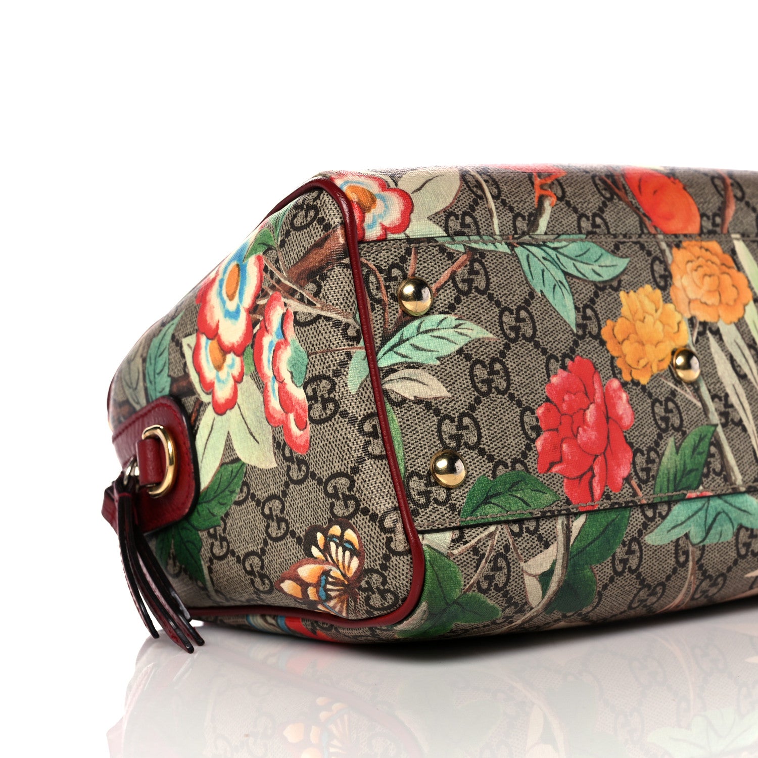 Gucci GG Supreme Monogram Tian Small Boston Beige Multicolor Red 9 of 20