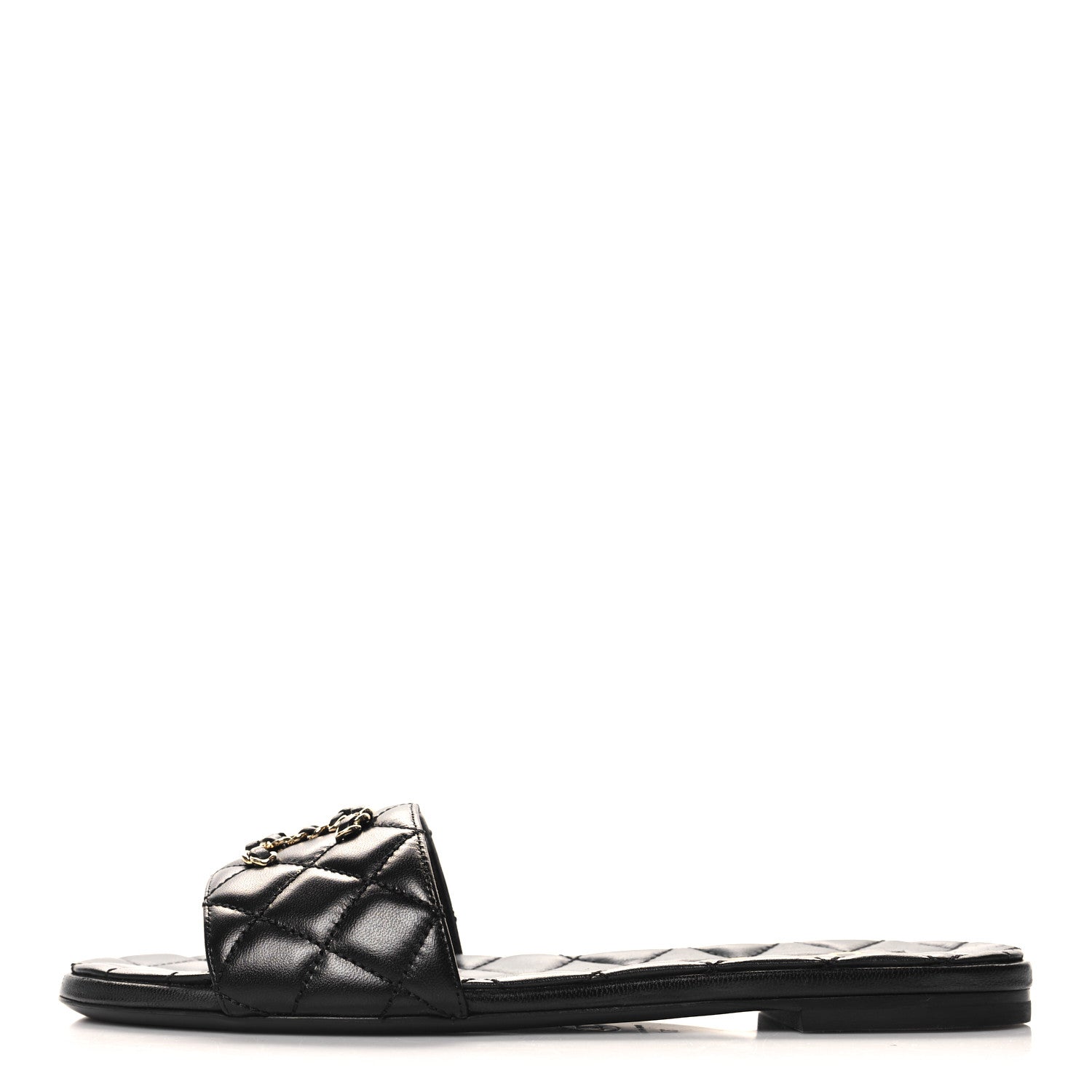 Chanel Shiny Goatskin Quilted CC Mules Sandals 37 Black 1 of 10