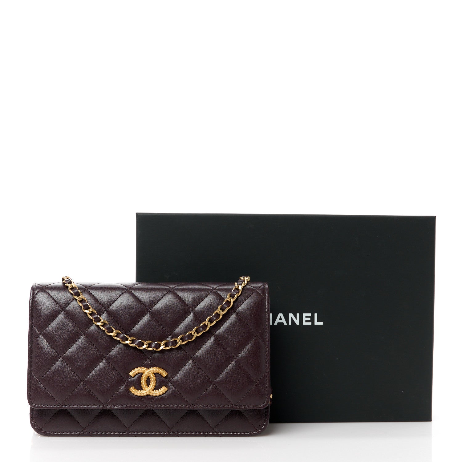Chanel Lambskin Quilted Studded CC Wallet On Chain WOC Brown 12 of 12
