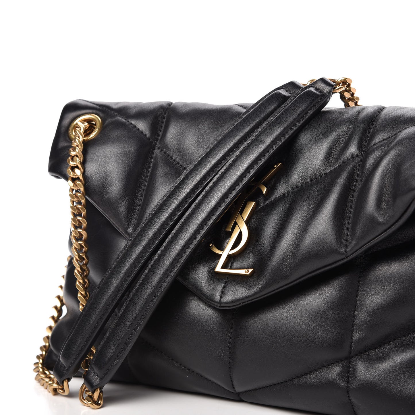 Lambskin Quilted Small Loulou Puffer Monogram Chain Satchel Black