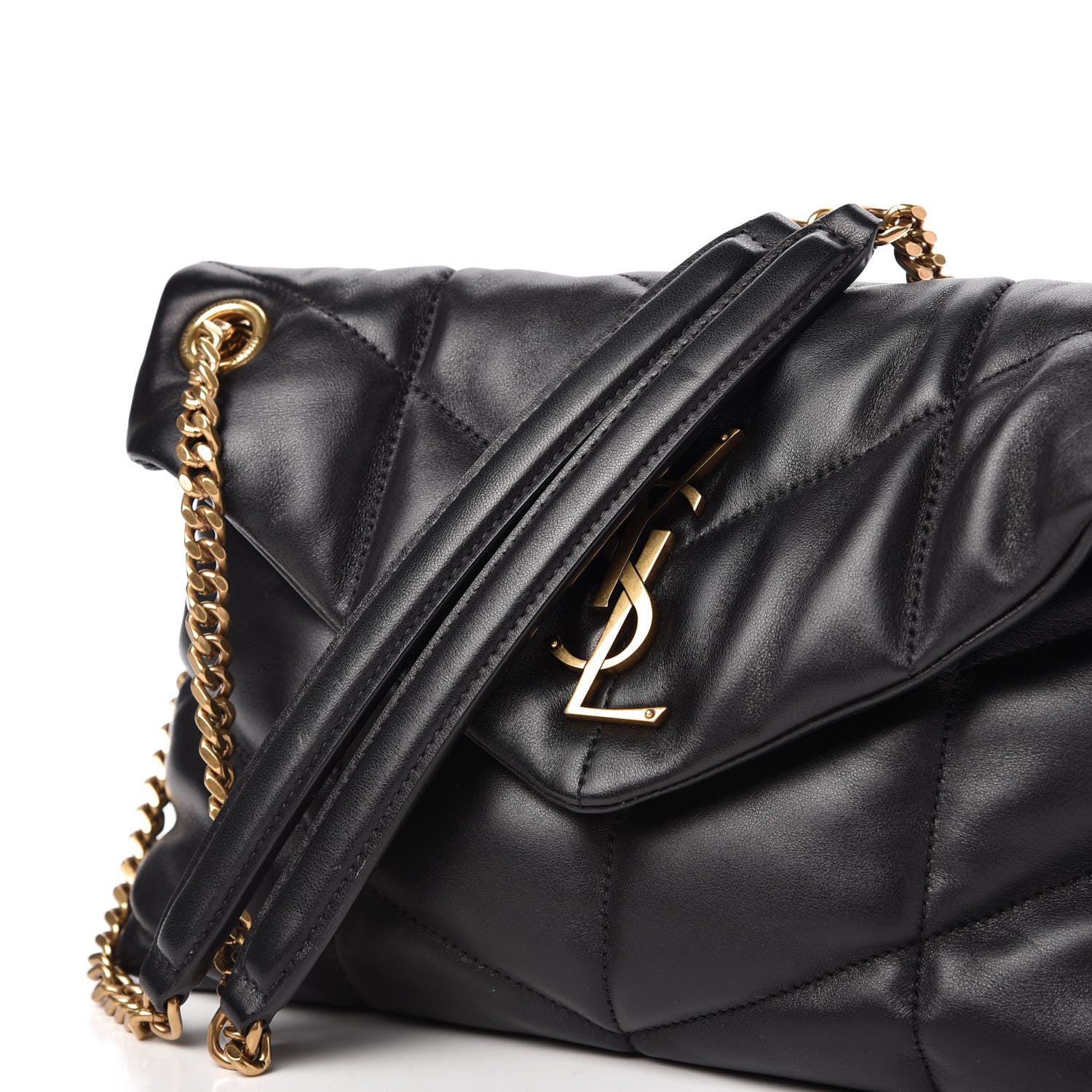 Saint Laurent Lambskin Quilted Small Loulou Puffer Monogram Chain Satchel Black 11 of 11