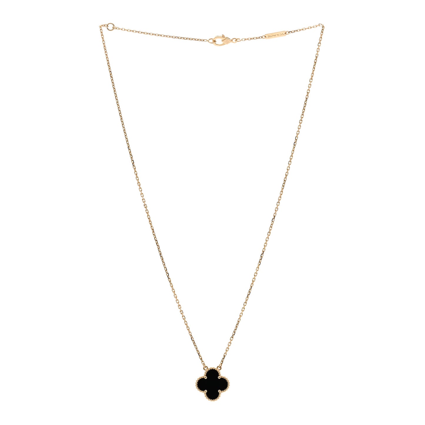 18K Yellow Gold Black Onyx Vintage Alhambra Pendant Necklace