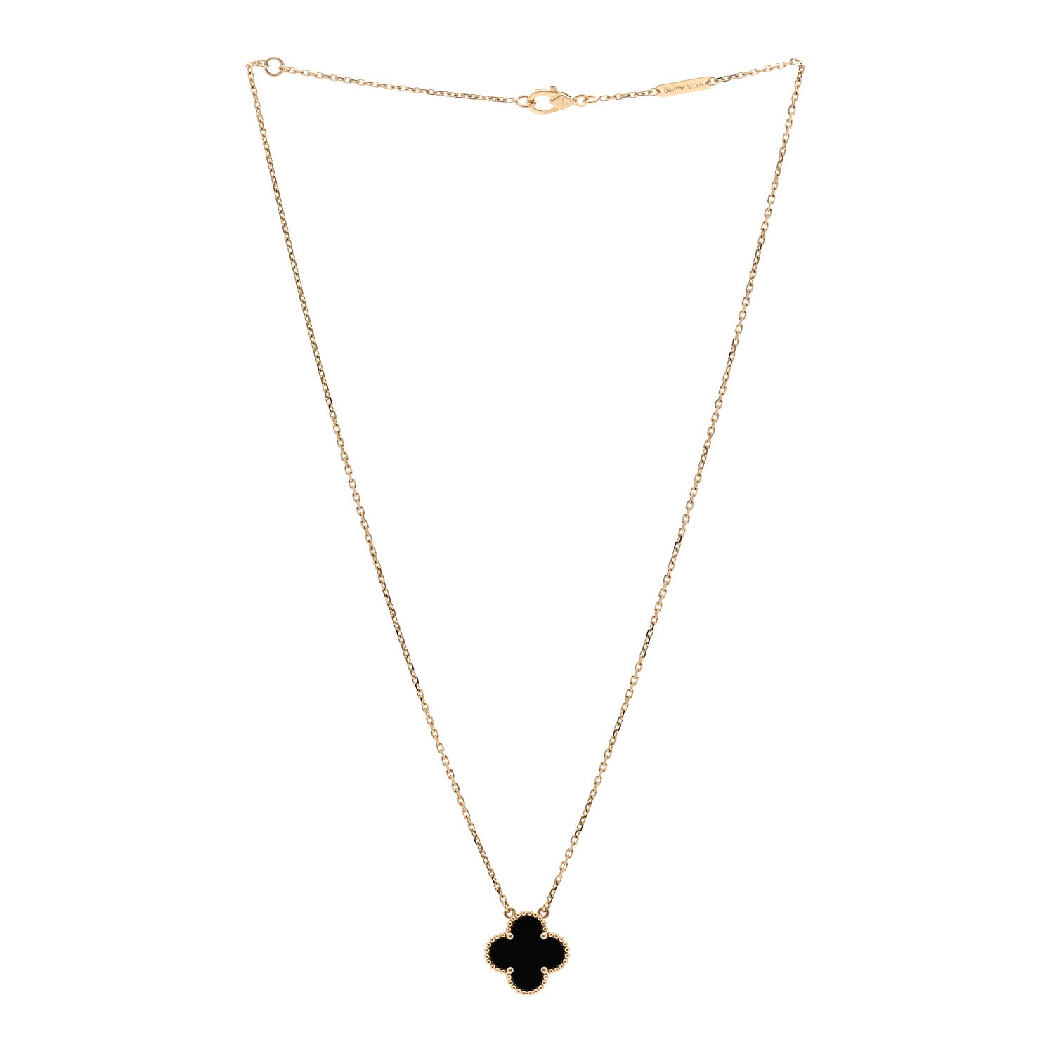 Van Cleef & Arpels 18K Yellow Gold Black Onyx Vintage Alhambra Pendant Necklace 3 of 6