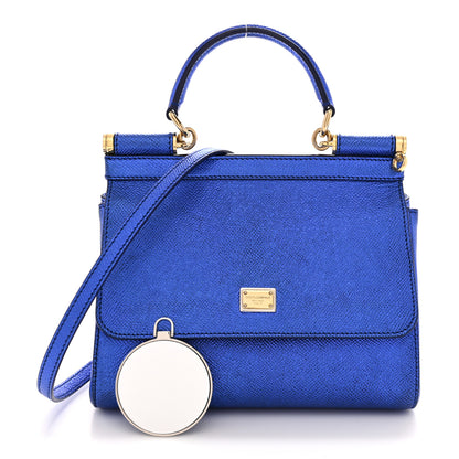 Dolce & Gabbana Metallic Dauphine Small Miss Sicily Satchel Blue 3 of 11