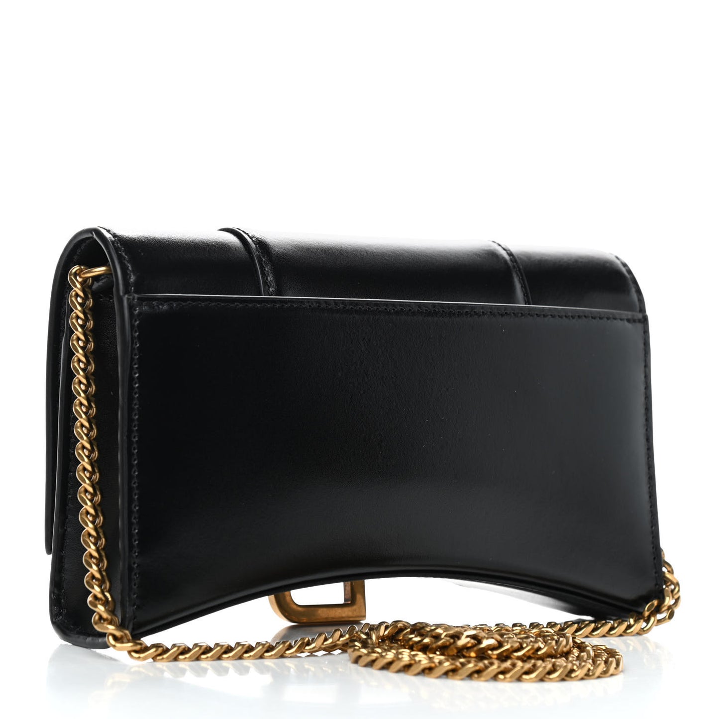 Shiny Box Calfskin Hourglass Chain Bag Black