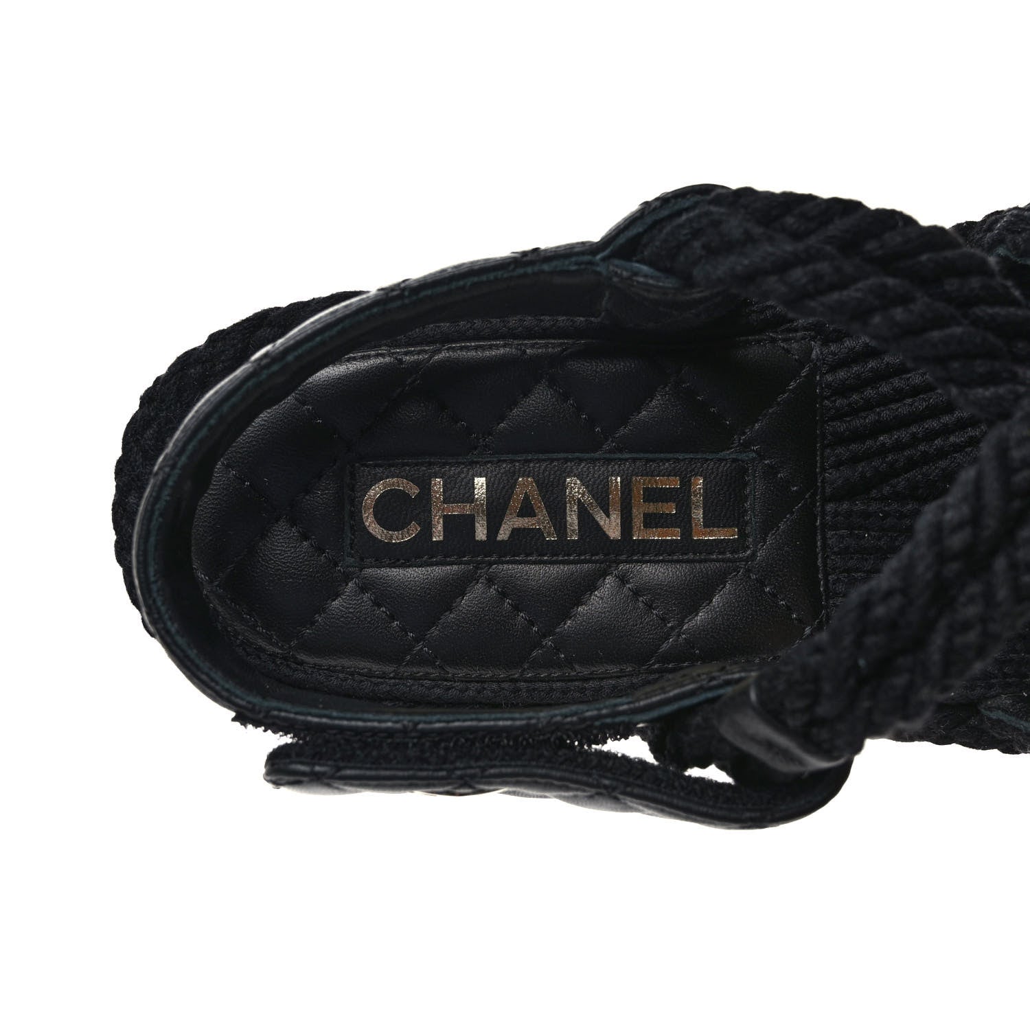Chanel Cord Lambskin Quilted Logo Sandals 38 Black 7 of 8