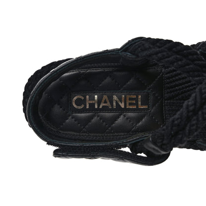 Chanel Cord Lambskin Quilted Logo Sandals 38 Black 7 of 8