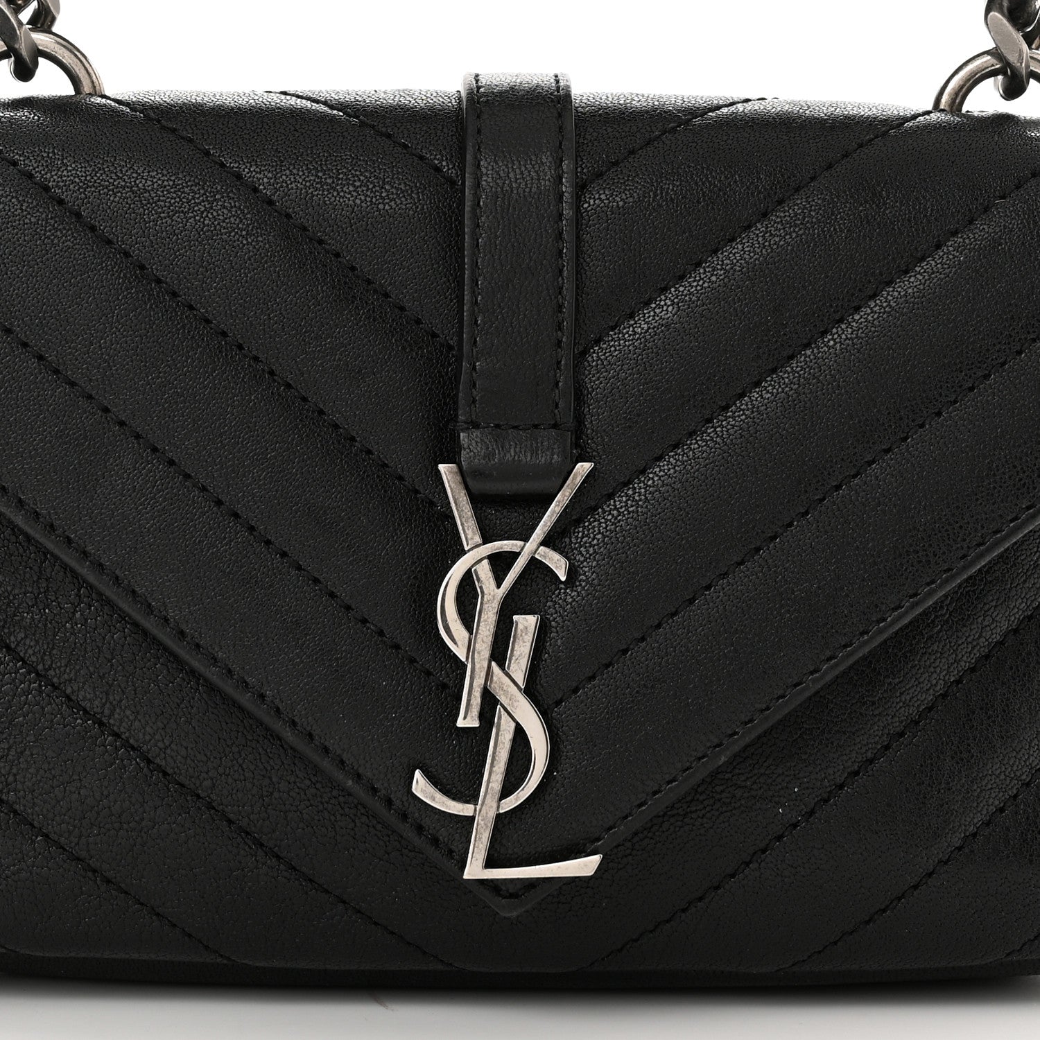 Saint Laurent Sheepskin Matelasse Chevron Monogram College Chain Wallet Black 8 of 11