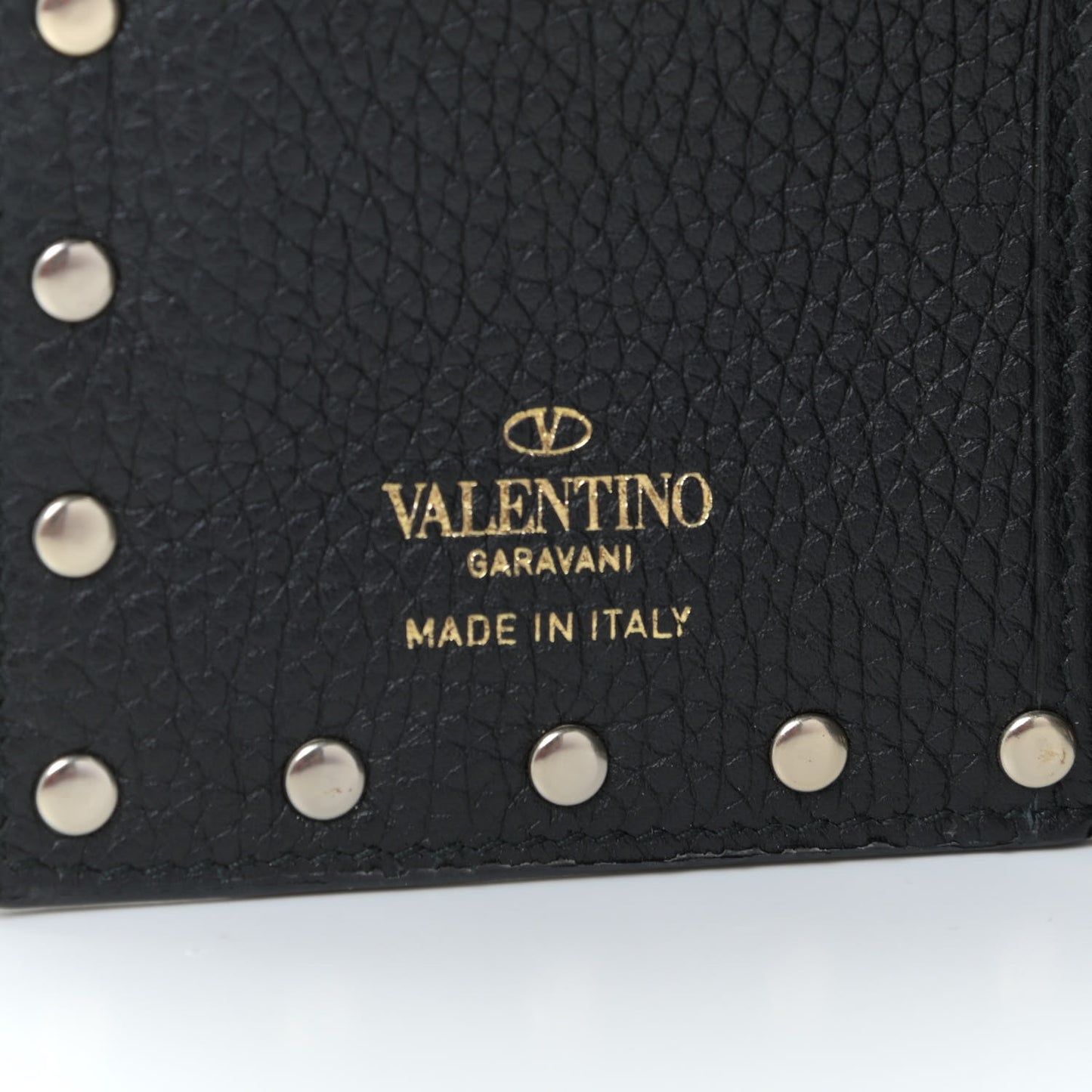 Pebbled Calfskin Rockstud Coin Case Card Holder Black
