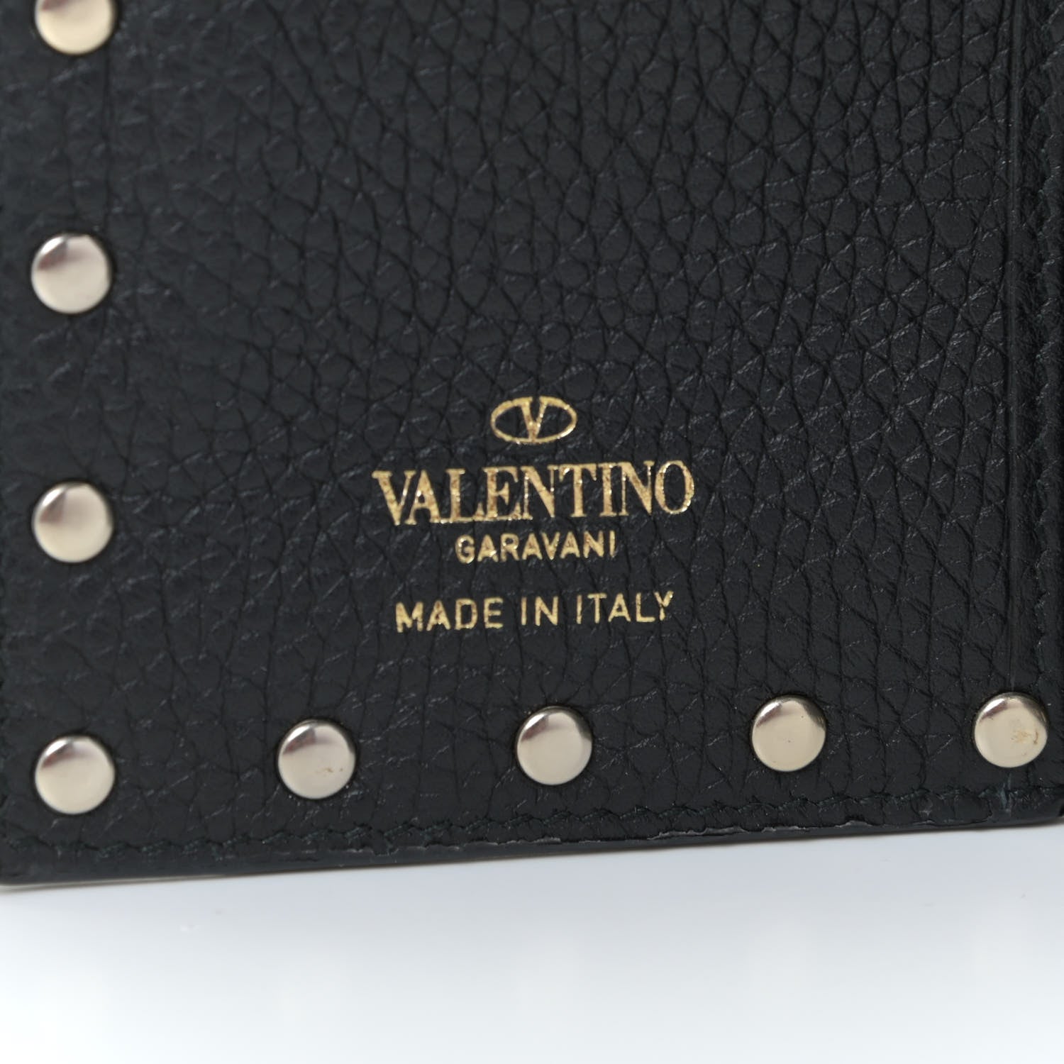 Valentino Garavani Pebbled Calfskin Rockstud Coin Case Card Holder Black 9 of 9