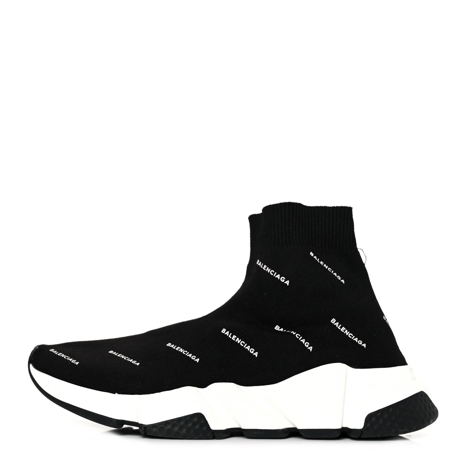 Balenciaga Neoprene Knit Allover Logo Bi-Color Sole Womens Speed Sneakers 36 Black White 1 of 8