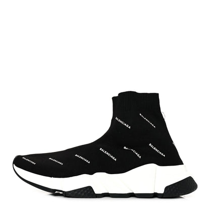 Balenciaga Neoprene Knit Allover Logo Bi-Color Sole Womens Speed Sneakers 36 Black White 1 of 8