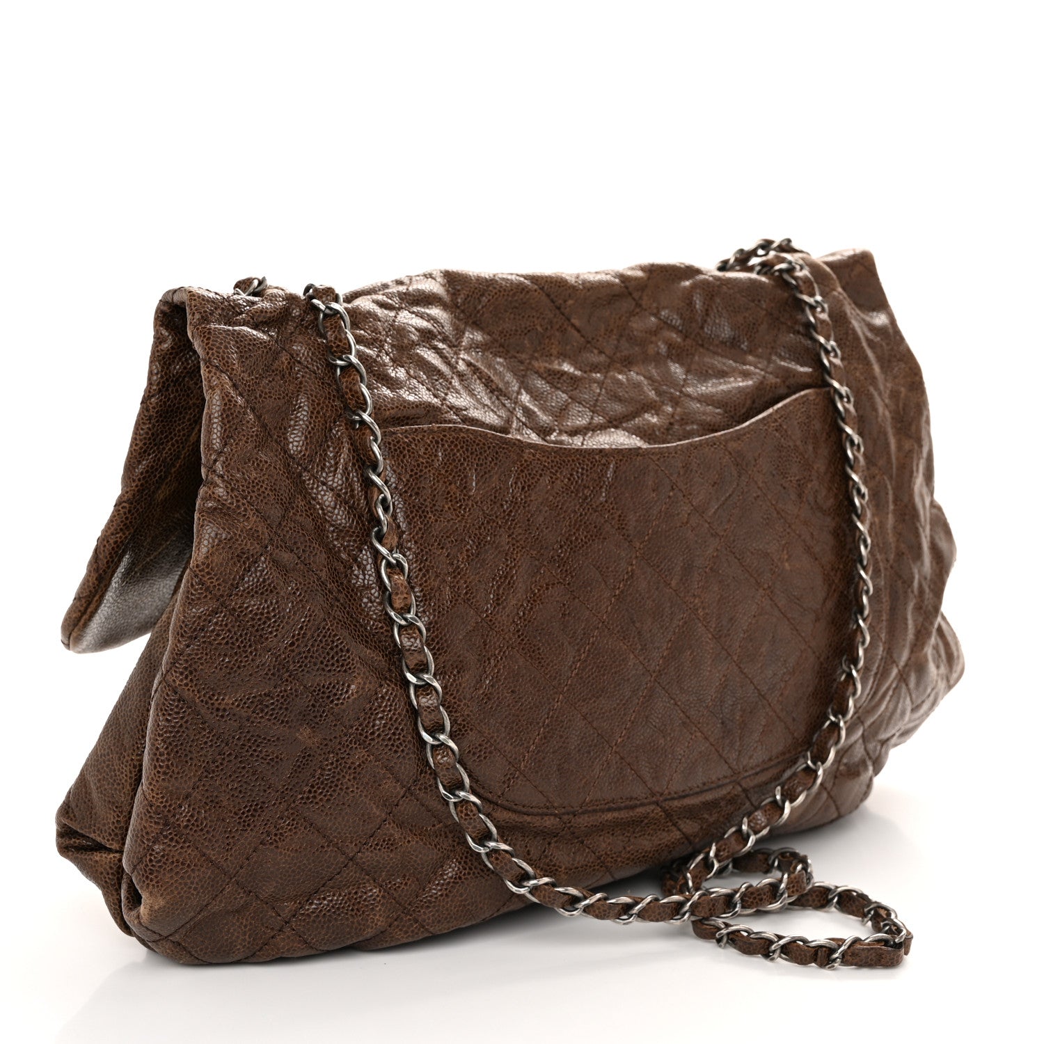 Chanel Crumpled Caviar Quilted Maxi Elastic Flap Brown 3 of 10