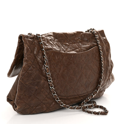 Chanel Crumpled Caviar Quilted Maxi Elastic Flap Brown 3 of 10