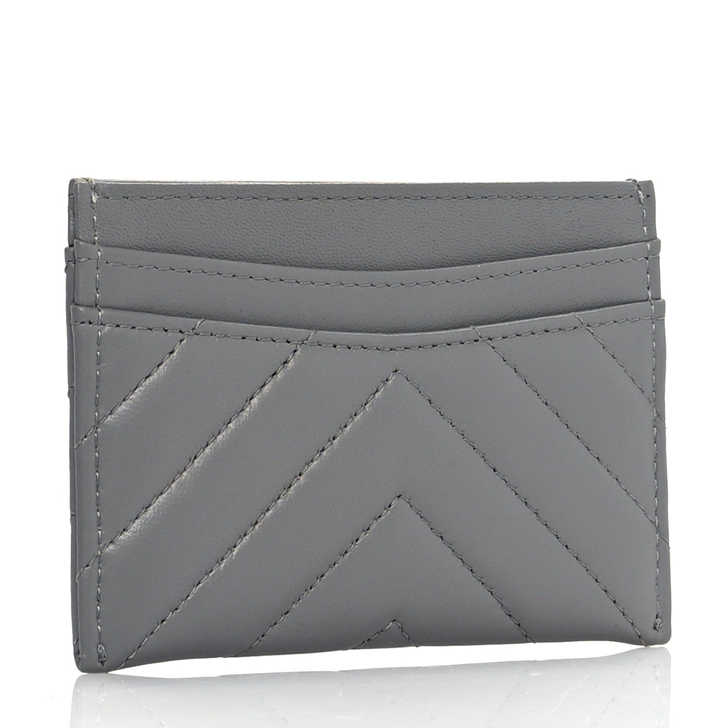 Chanel Lambskin Chevron Quilted Card Holder Grey 3 of 8