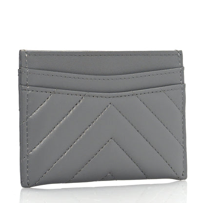 Chanel Lambskin Chevron Quilted Card Holder Grey 3 of 8