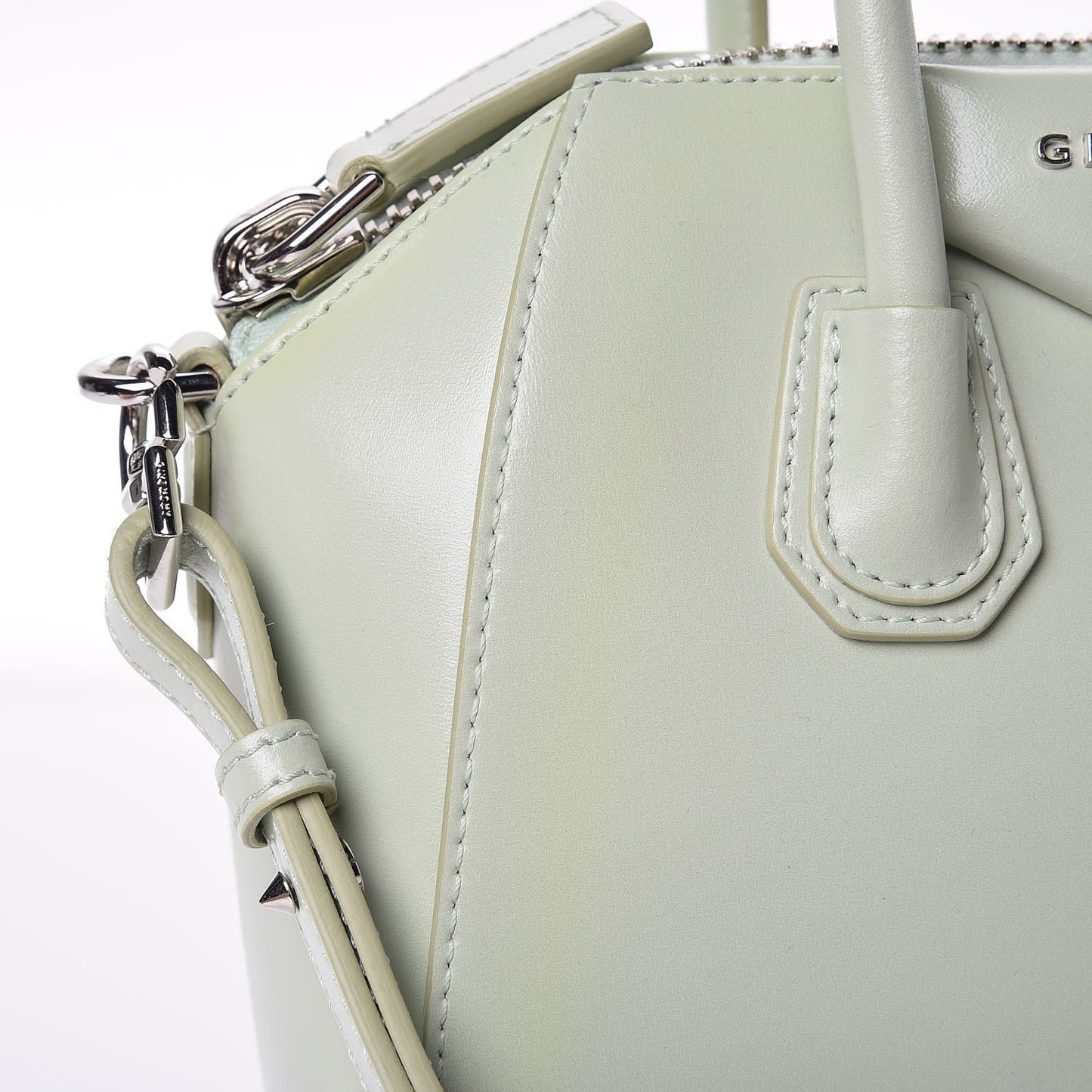 Shiny Lord Calfskin Mini Antigona Aqua Green