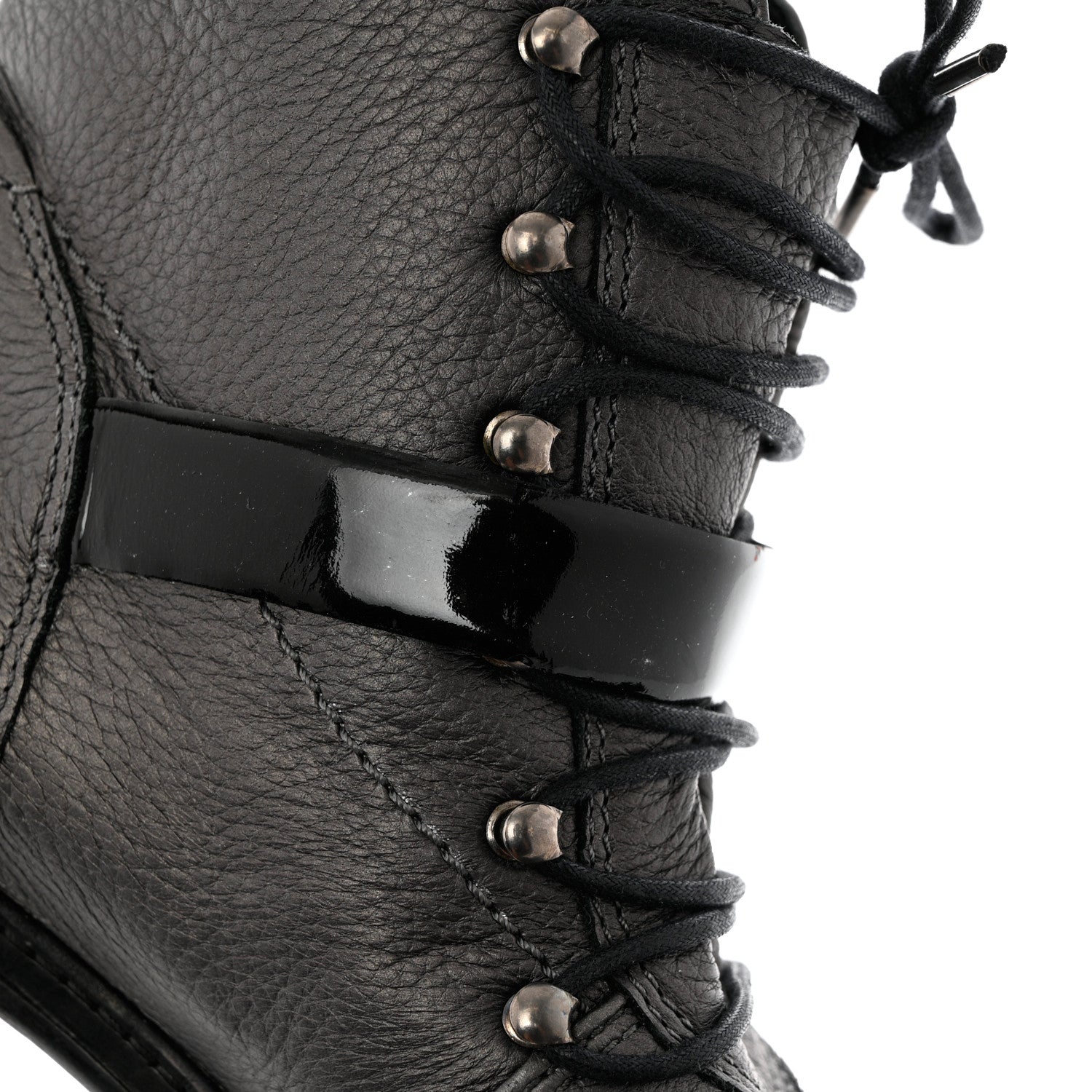 Chanel Metallic Grained Calfskin Patent Cap Toe Combat Short Boots 38.5 Dark Silver 8 of 12