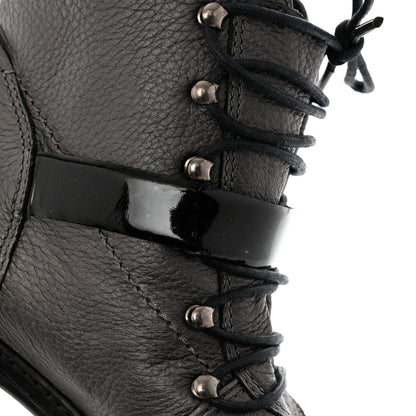 Chanel Metallic Grained Calfskin Patent Cap Toe Combat Short Boots 38.5 Dark Silver 8 of 12