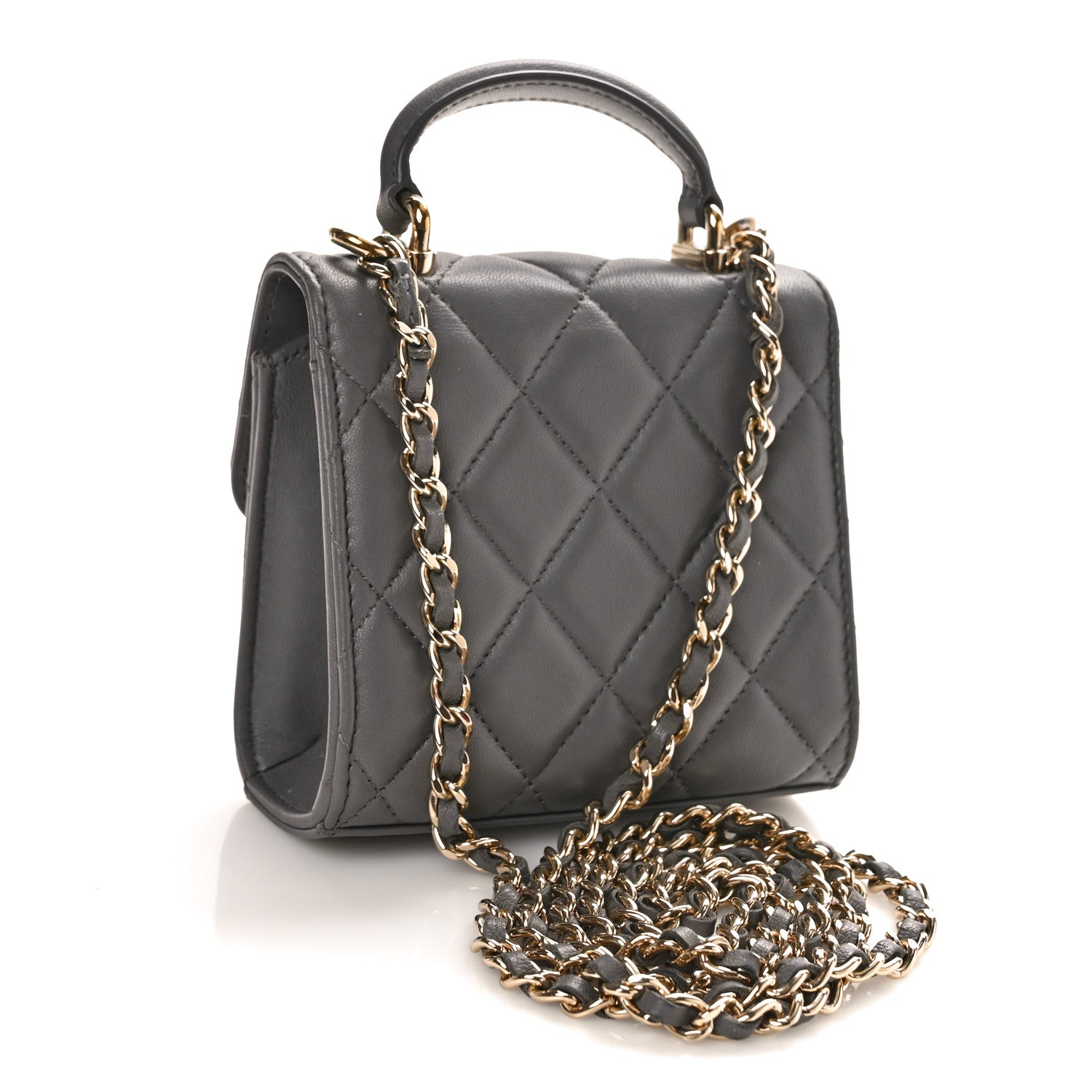 Chanel Lambskin Quilted Top Handle Flap Clutch With Chain Grey 3 of 11