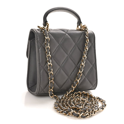 Chanel Lambskin Quilted Top Handle Flap Clutch With Chain Grey 3 of 11