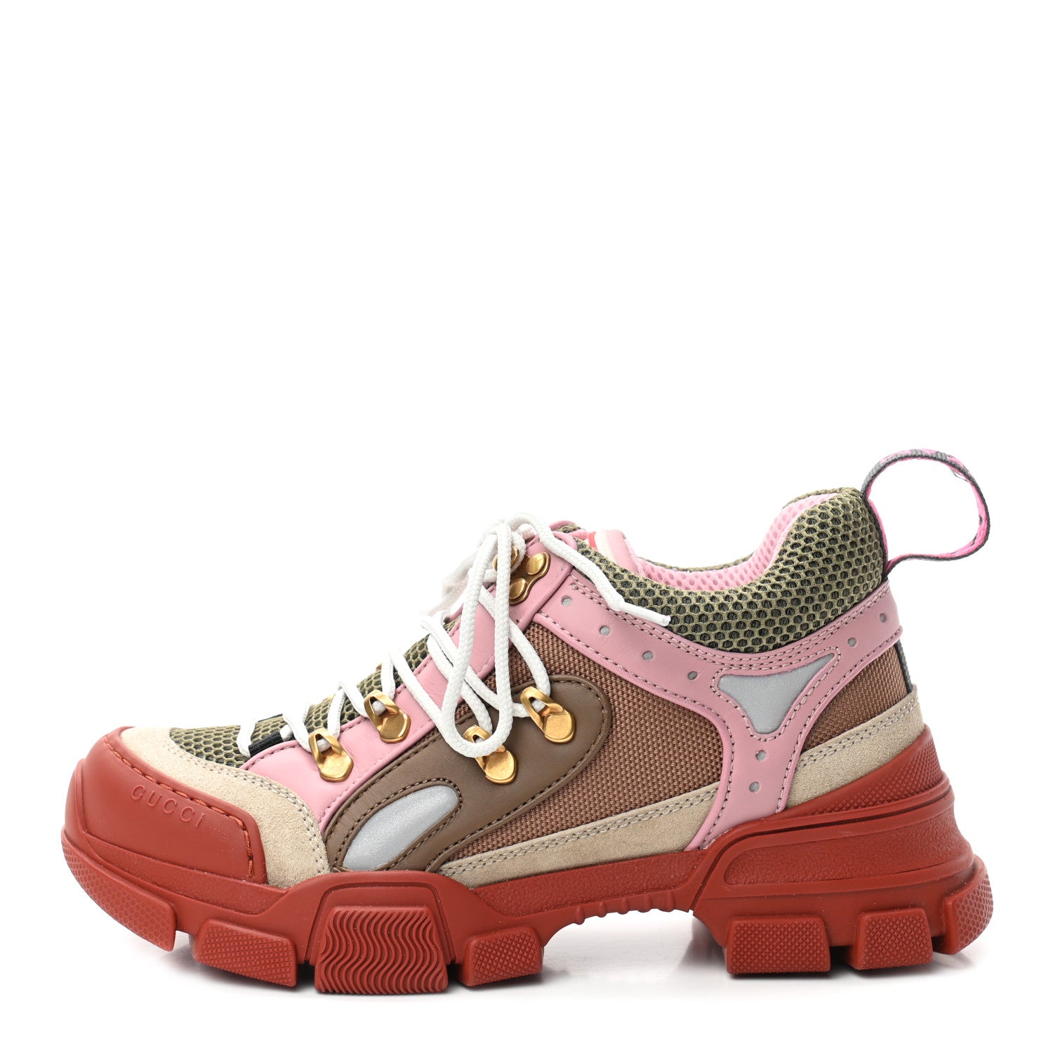 Gucci X SEGA Mesh Canvas Calfskin Womens Flashtrek Sneakers 36.5 Military Oatmeal Carmine Rose Ardesia 1 of 7