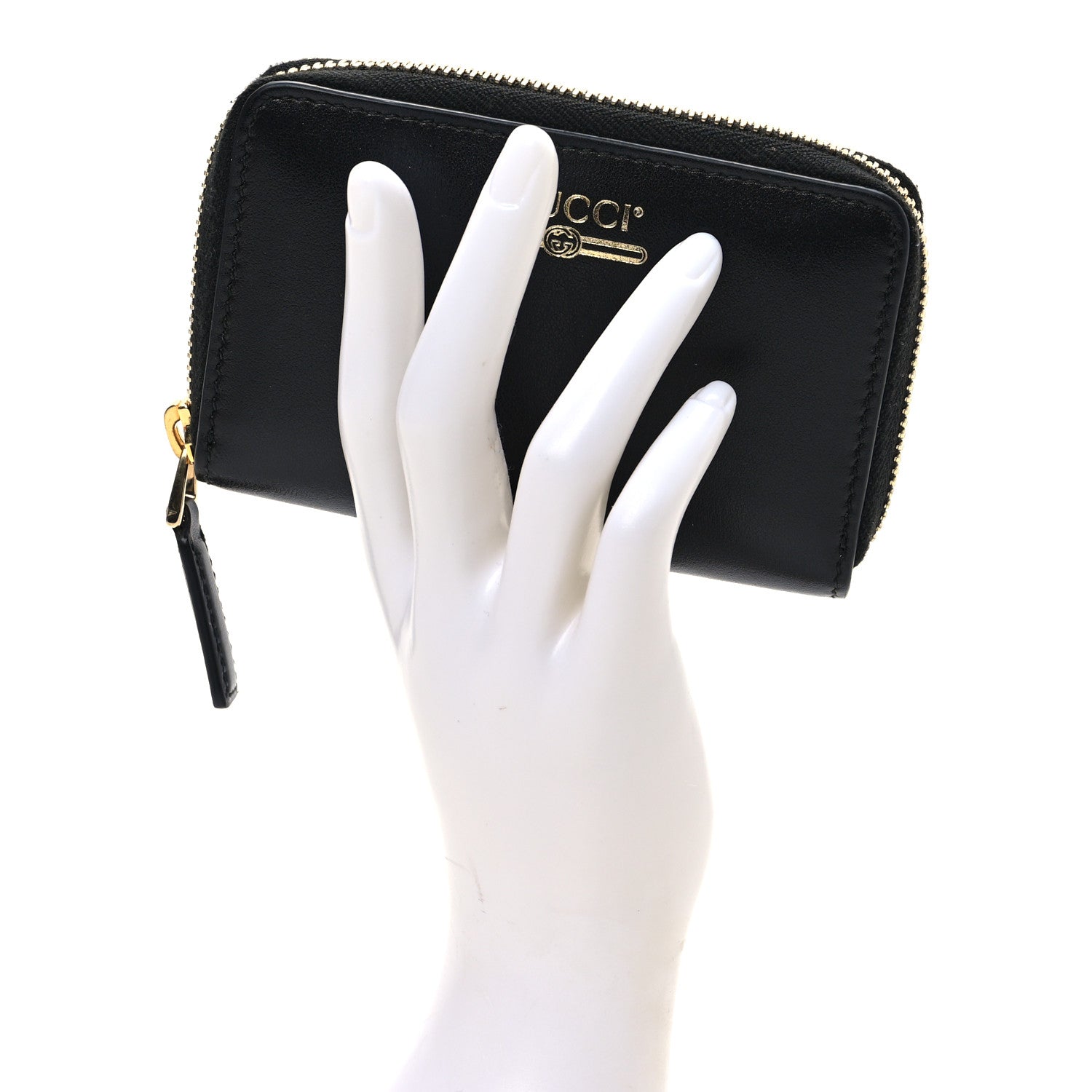 Gucci Plutone Calfskin Logo Zip Around Card Case Black 2 of 6