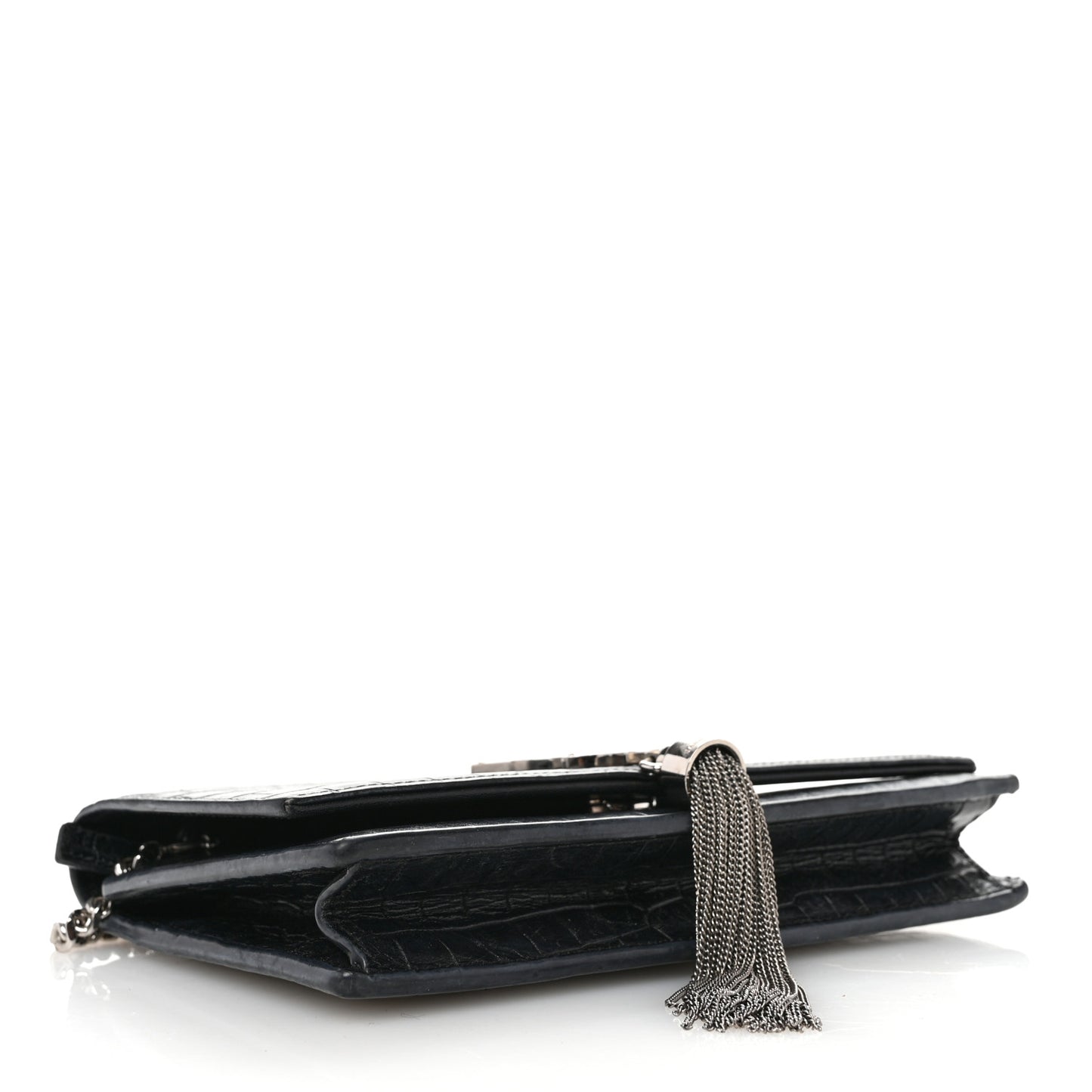 Calfskin Crocodile Embossed Kate Monogram Tassel Chain Wallet Black
