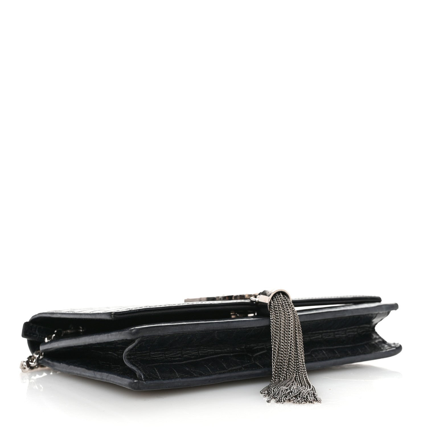 Saint Laurent Calfskin Crocodile Embossed Kate Monogram Tassel Chain Wallet Black 4 of 10