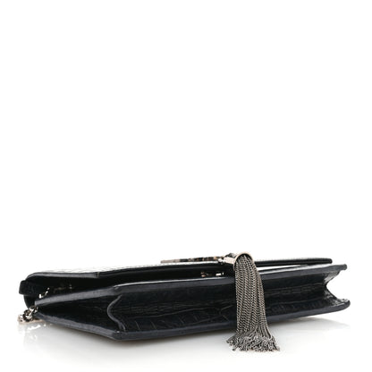 Saint Laurent Calfskin Crocodile Embossed Kate Monogram Tassel Chain Wallet Black 4 of 10